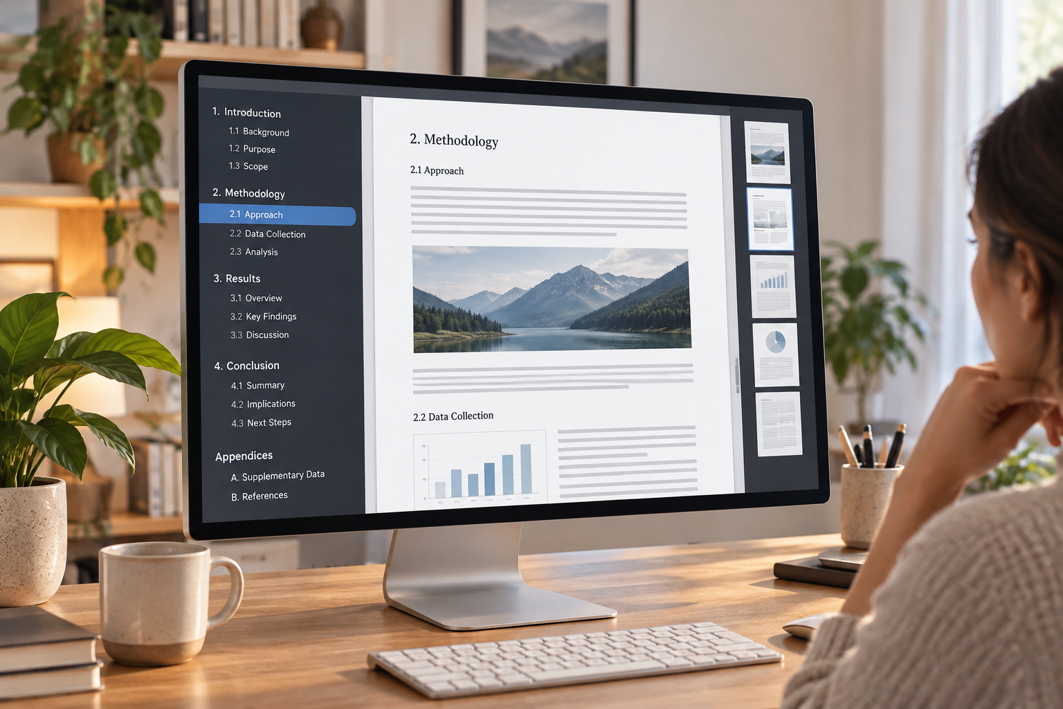 Pannello dei segnalibri di un PDF con titoli gerarchici e un documento aperto su una sezione