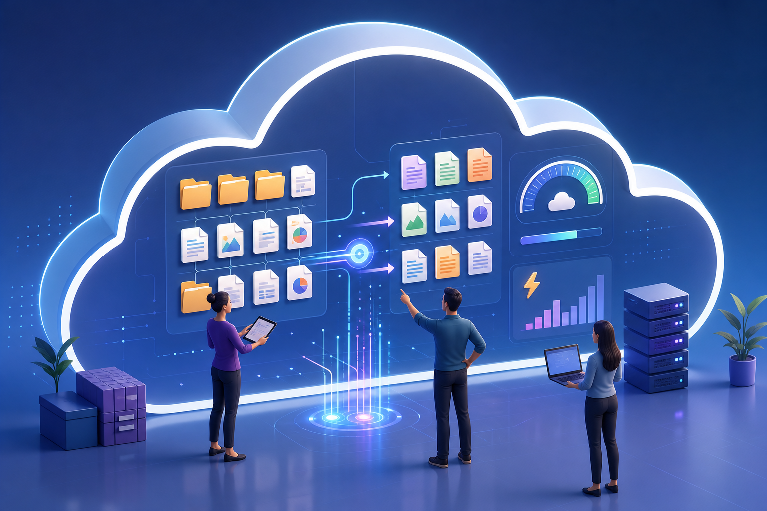 Team reviewing files in Cloud, versions, and credits before launching batch conversions