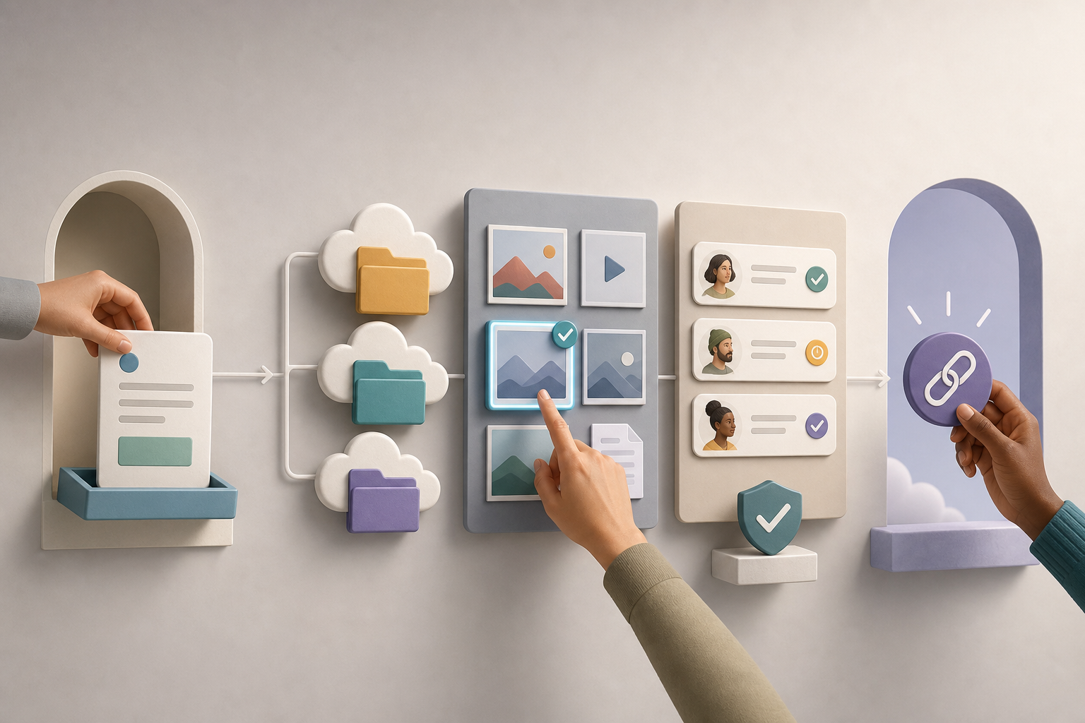 Agency team organizing client files in a Cloud space with forms, reviews and versions