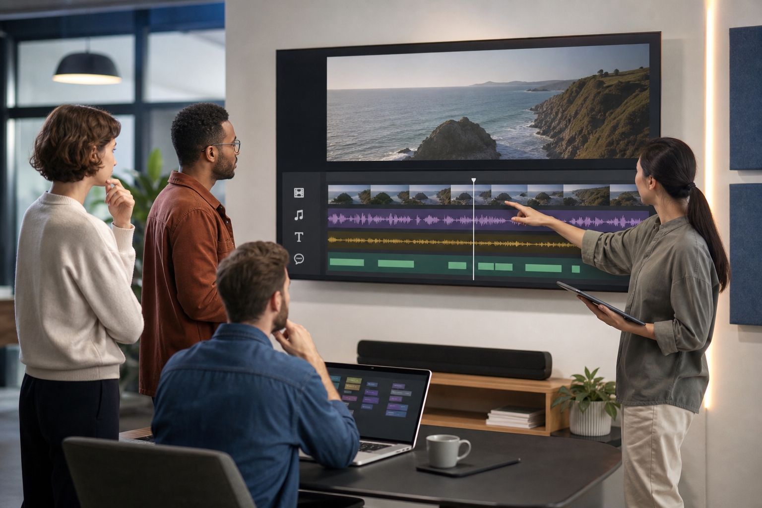 Multitrack timeline with video, audio, text, and subtitles organized for review