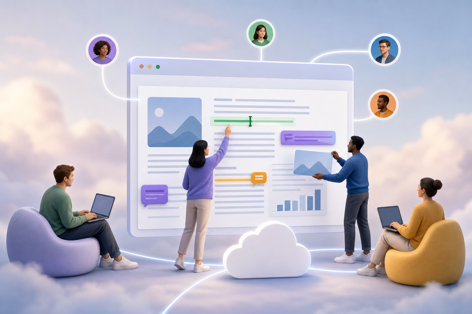 Principe de travail : un fichier modifiable vivant dans le Cloud