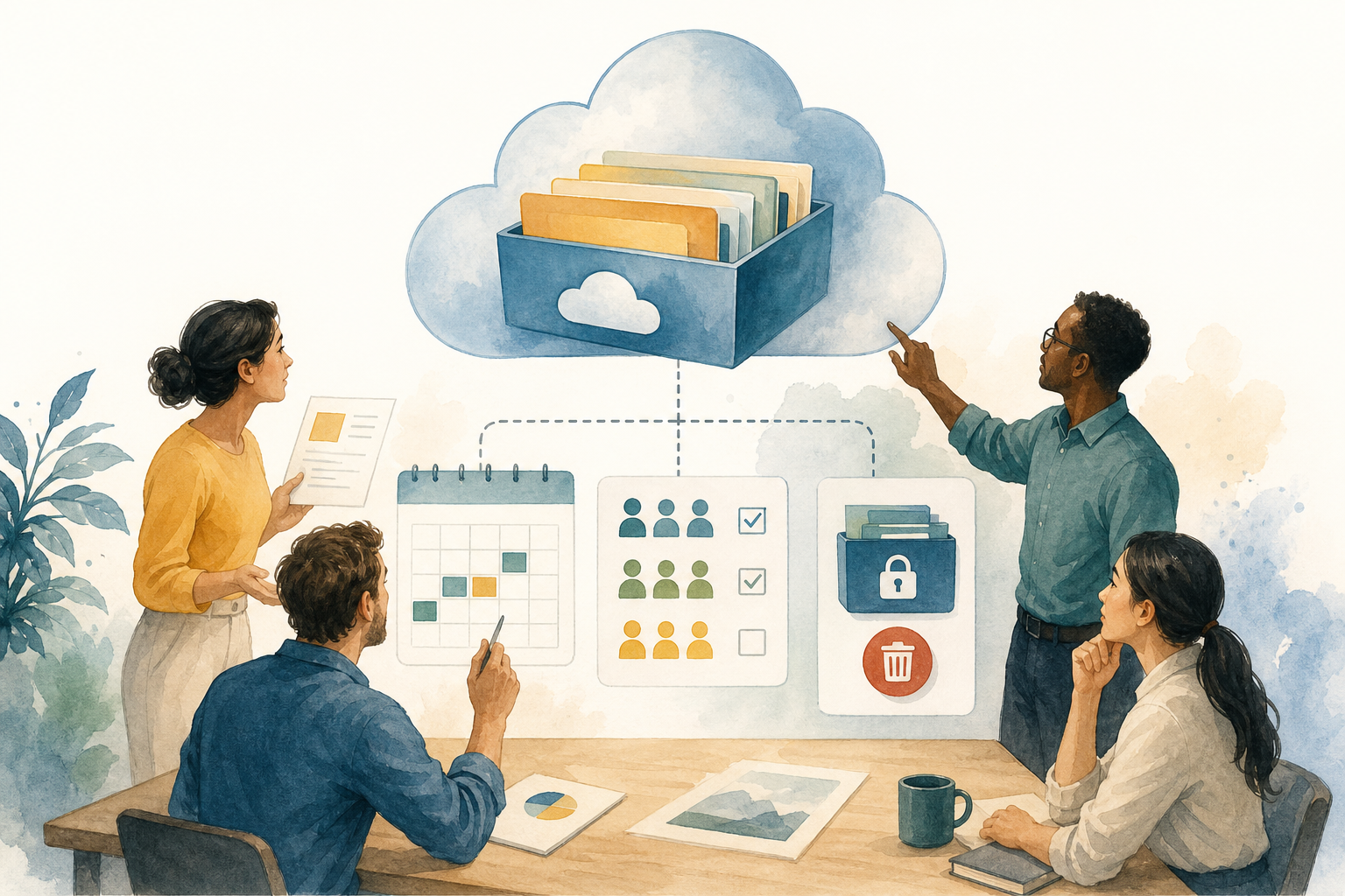 Team reviewing permissions and dates for a temporary file download in a Cloud space