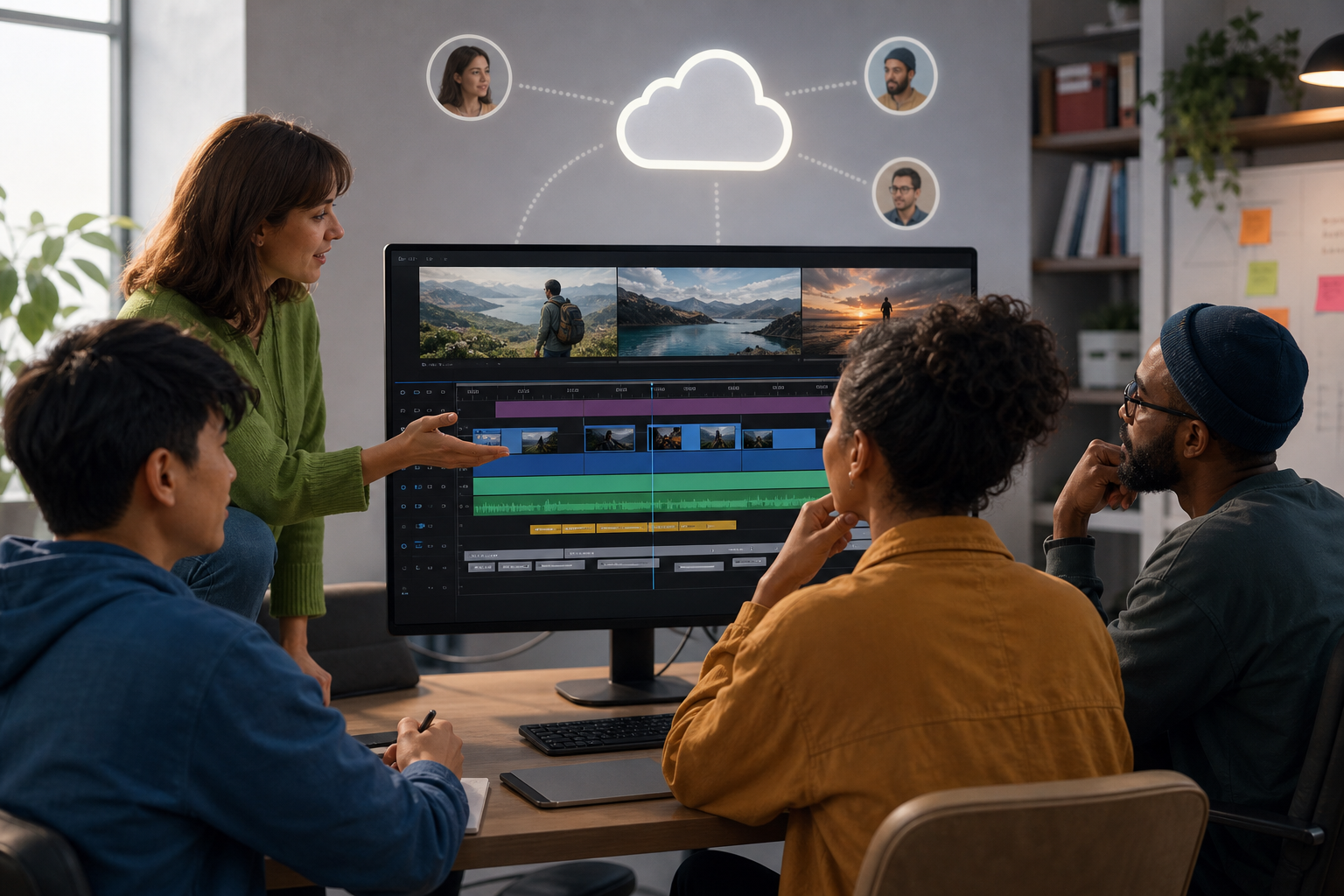 Multitrack editor correcting a training video with text, audio, and subtitles