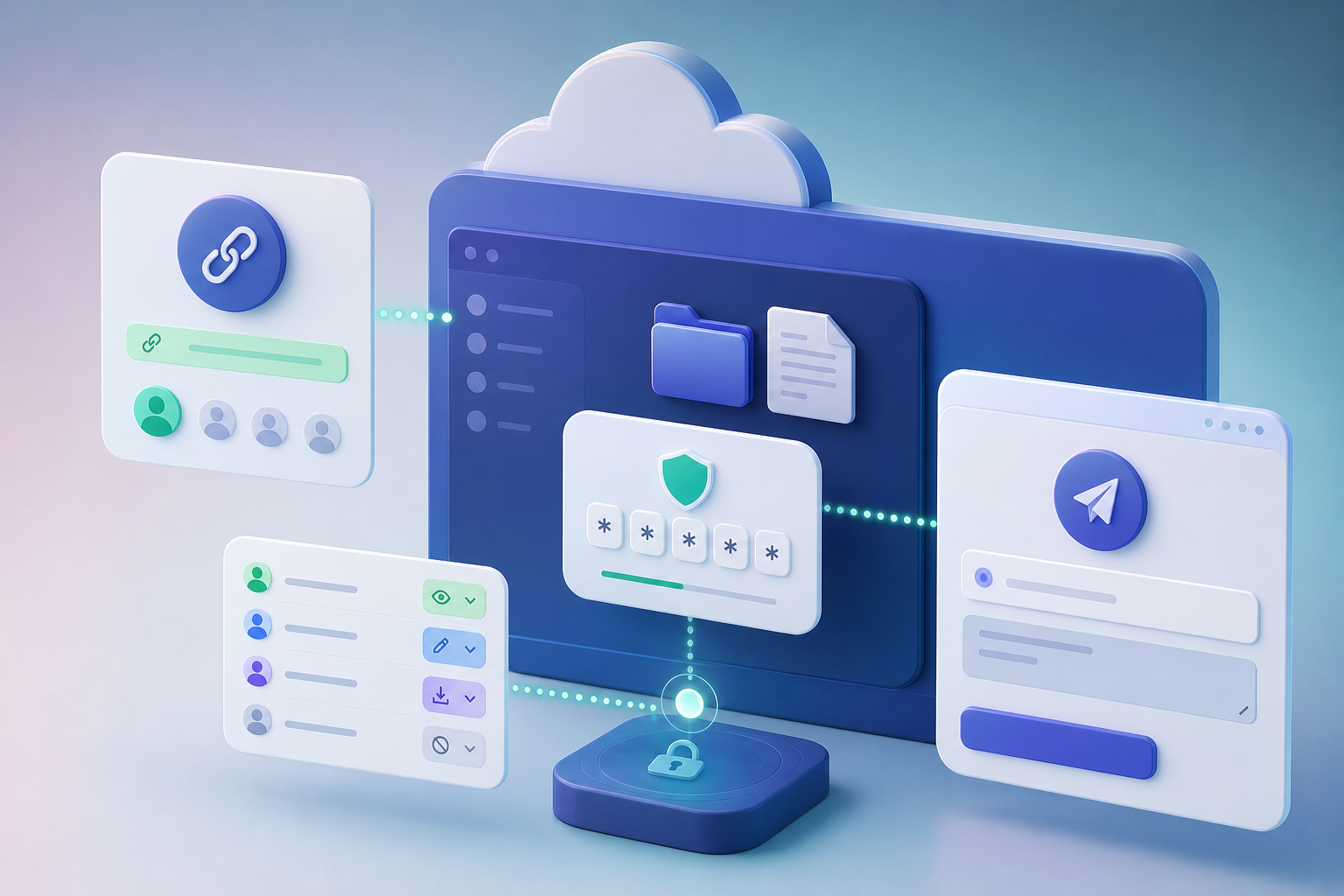 Équipe configurant des liens protégés par OTP pour partager des fichiers et des services dans Apification