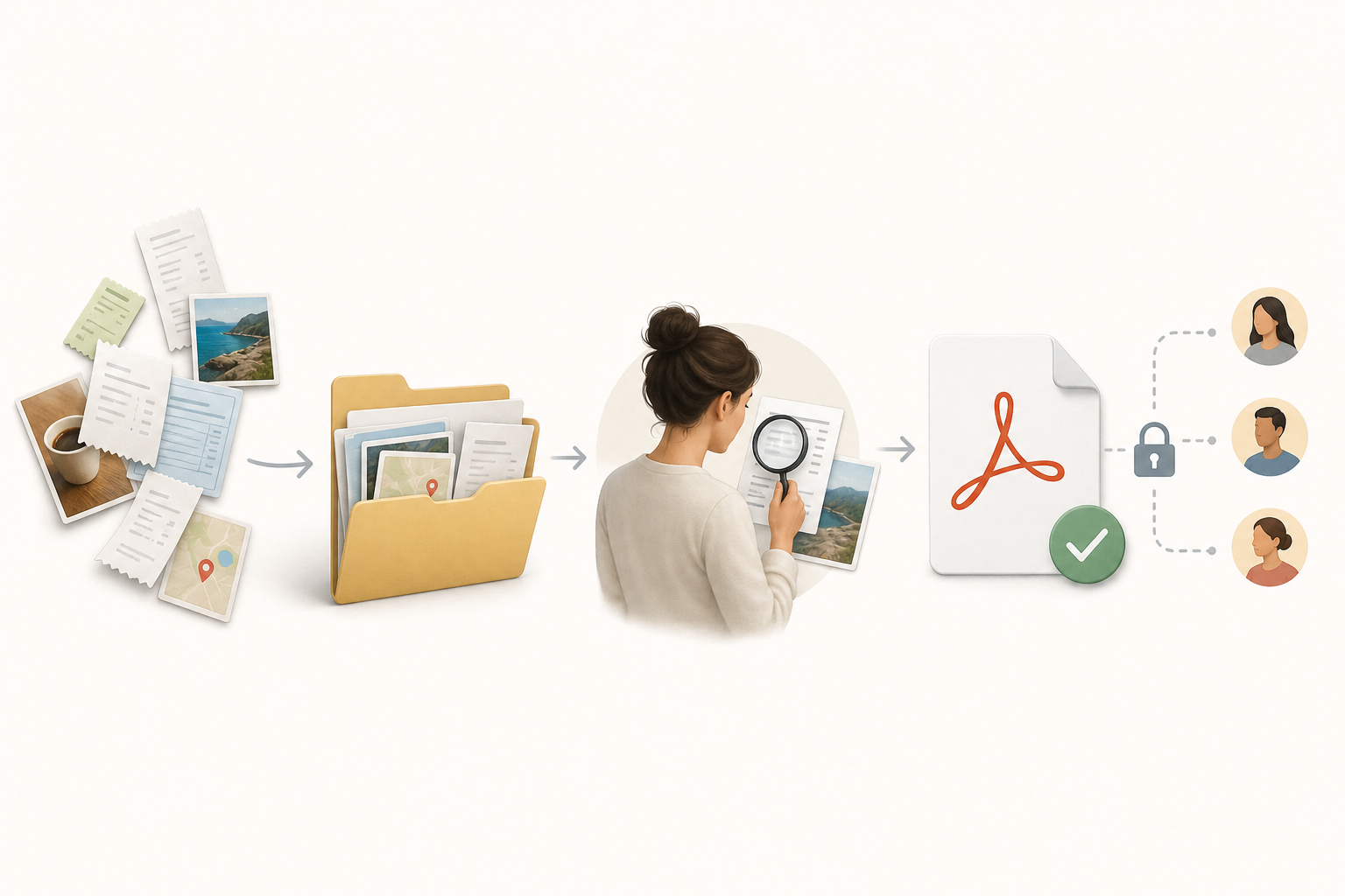 Pasta organizada com imagens originais, cópias corrigidas e um PDF final pronto para partilhar