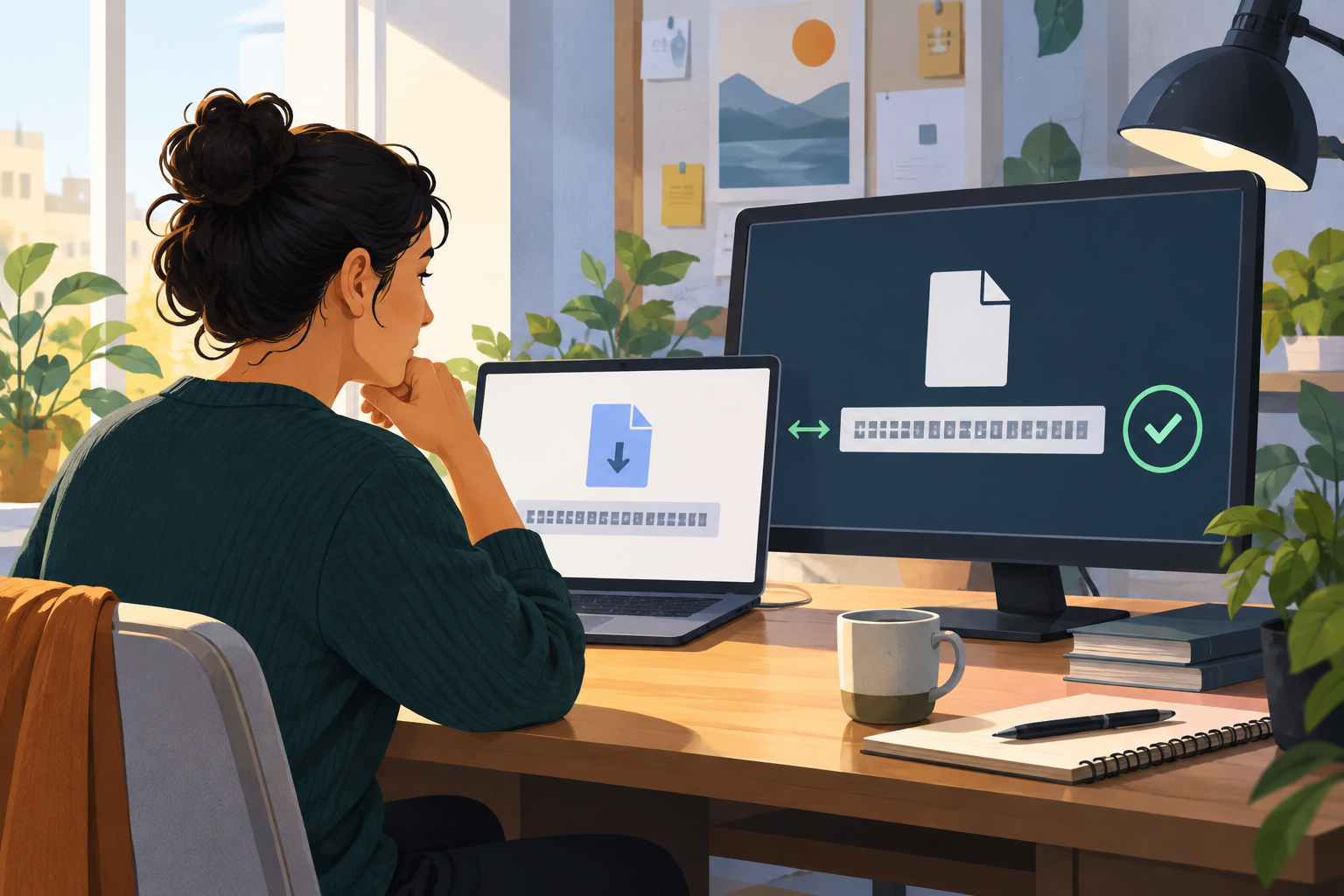 A person compares a downloaded file’s SHA-256 checksum with a reference value