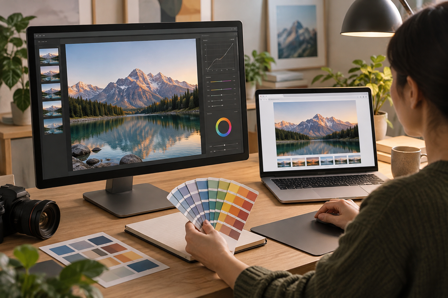 Une même image comparée dans une application de retouche et sur une page web