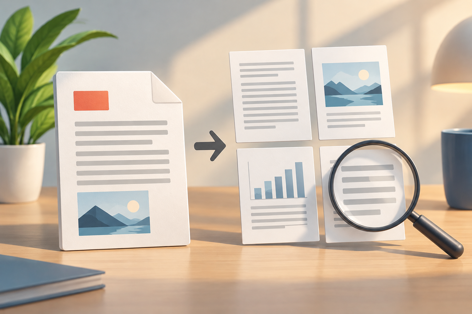 Página de um PDF ao lado de sua exportação como imagem ampliada para verificar a legibilidade
