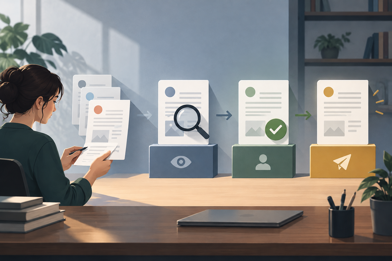 Une équipe révise un document avant d’approuver et de partager sa version finale