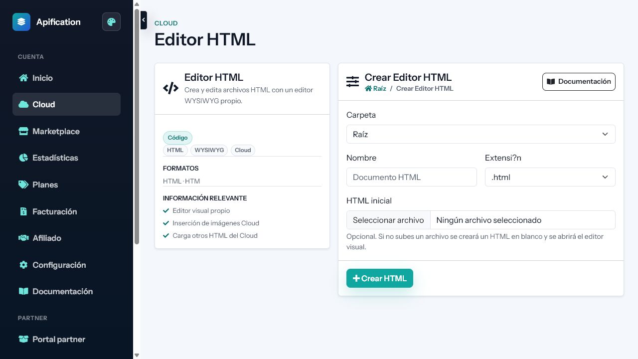 Interfaz de Herramientas de desarrollo en Apification