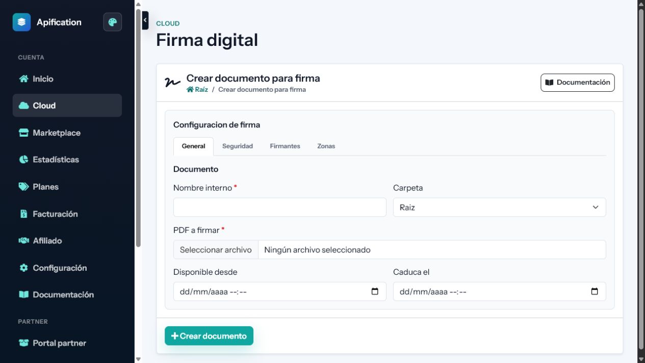 Interfaz de Firma electrónica de PDF en Apification